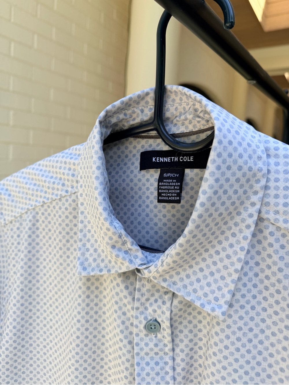 Kenneth Cole Light Blue Shirt with Dot Pattern - shorts sleeves - size S